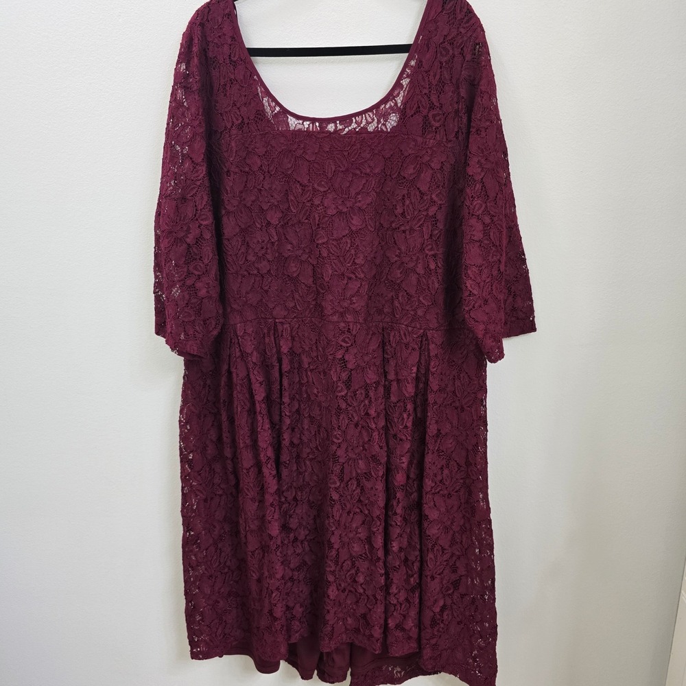 Lane Bryant Burgundy Floral Lace Fit and Flare Dress Plus Size 28 Cocktail Wine